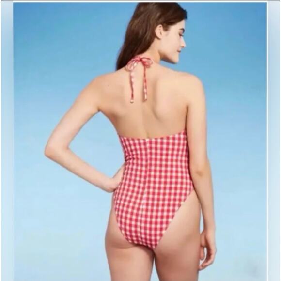 Wild Fable Women Red Gingham Retro/Pin Up 1 Piece High Cut Swimsuit Sz.Med NWOT - Picture 2 of 9